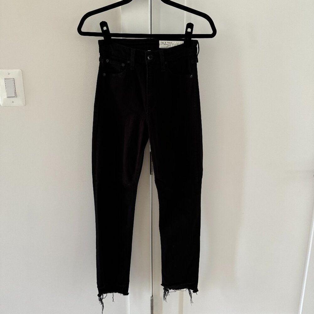 rag & bone Nina HighRise Ankle Cigarette Jeans Black Fray Step Hem 24 waist